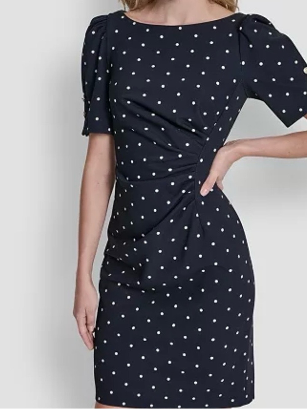 NAVY Polka Dot Ruched Sheath Dress - Women's DKNY 10